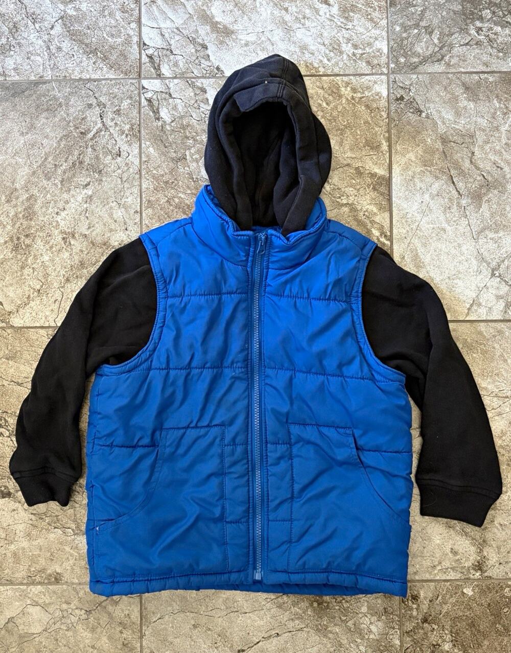 Old Navy Boys Hooded Full Zip Insulated Puffer Jacket Blue/Black S 6-7 (0235)